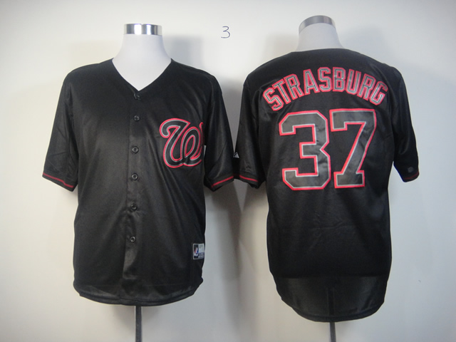 Men Washington Nationals 37 Strasburg Black Fashion MLB Jerseys